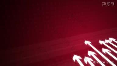 高清晰度动画白色发光的箭头生长在一个红色几何抽象背景